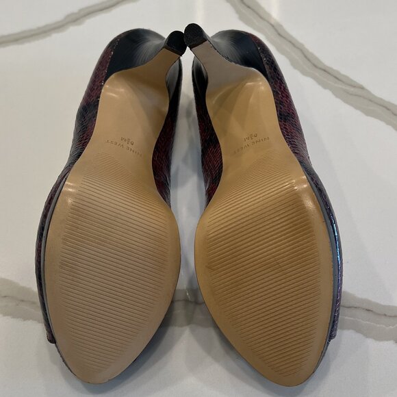 Nine West Danee Snake Skin Peeptoe Pumps in Black Cherry - Picture 5 of 8